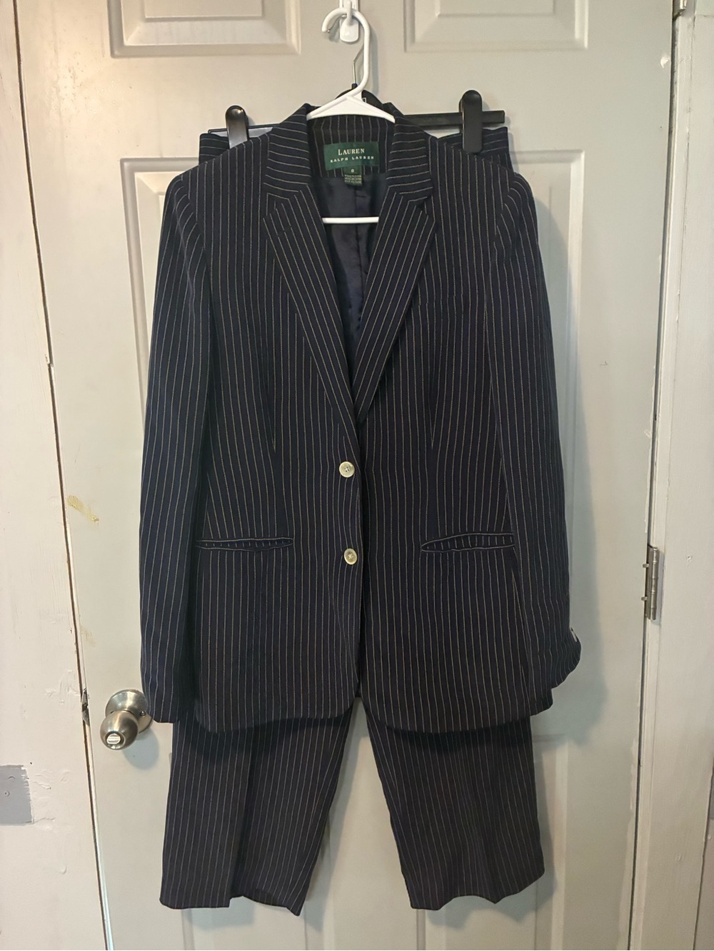 Lauren Ralph Lauren Women’s Silk Navy Pinstripe Suit Blazer & Trousers